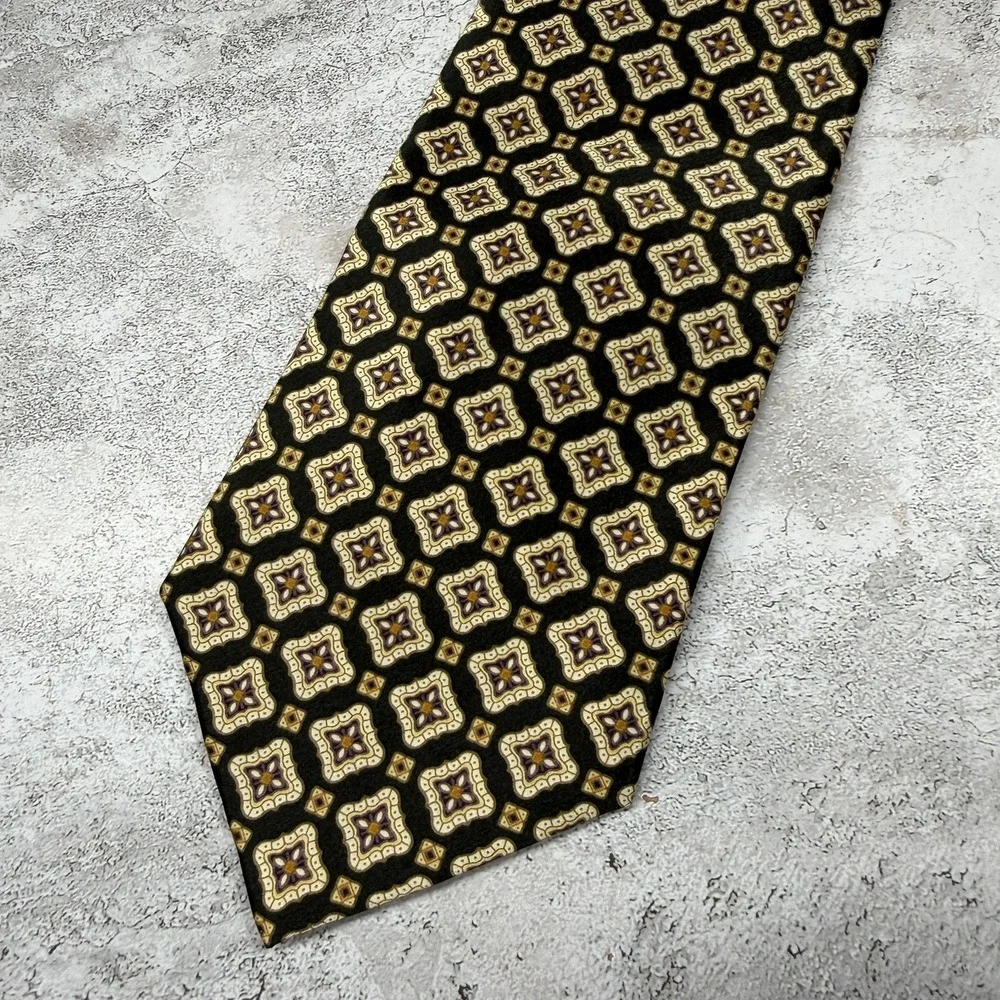 TODAY'S MAN Tie Mens OS‎ Gold Green Geometric 100% Silk Made In Italy Necktie
